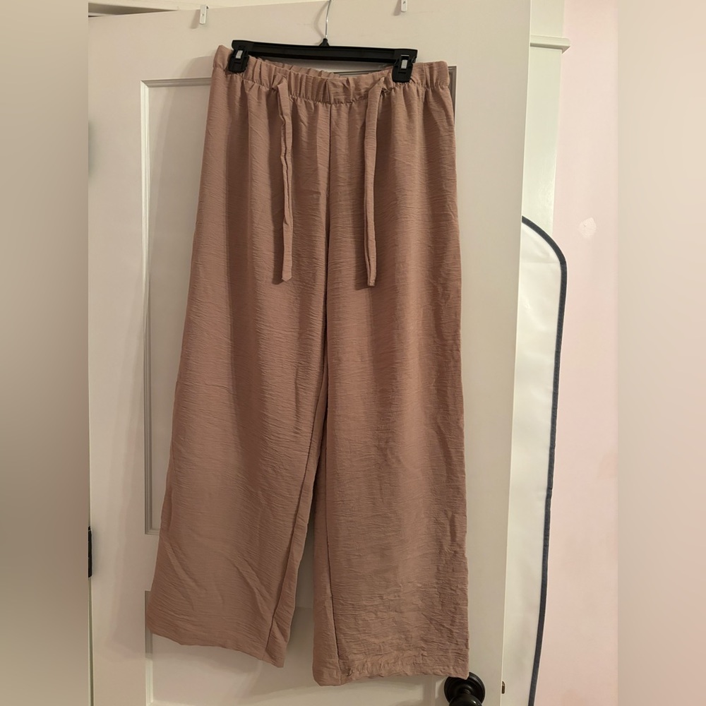 Wide leg light weight brown tan neutral flowy pants